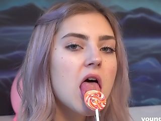 Blue Eyed Blonde Honey Little Teenager Licks A Lolipop And Plays With Fucktoys