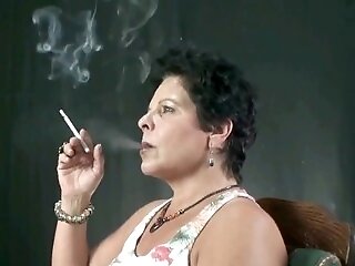 Smoking Gilf With Big Natural Saggy Tits Poses Temptingly In Fishnet Stockings