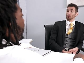 Interracial Queer Dicking In Rear End Style In The Office - Hd