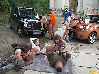 Eden Ivy And Rebecca Volpetti Go Outdoor In A Car For A Wild Group Fuck-fest